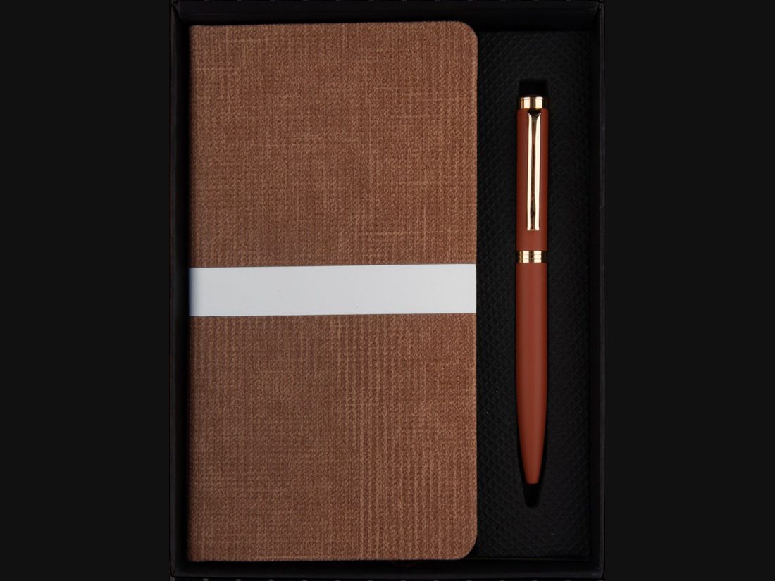 Cognac Diary & Pen Set — corporate gift