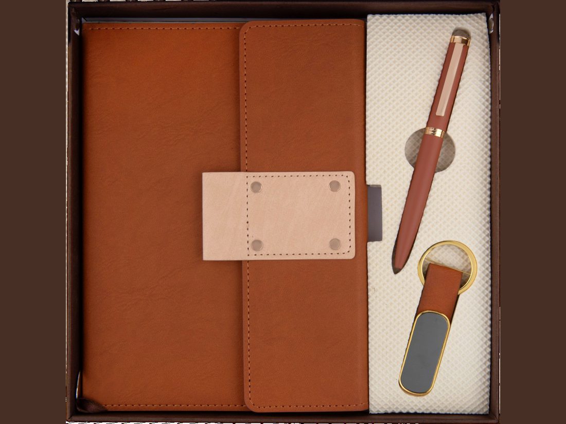 Tan Trio — Diary, Pen & Keyring — corporate gift