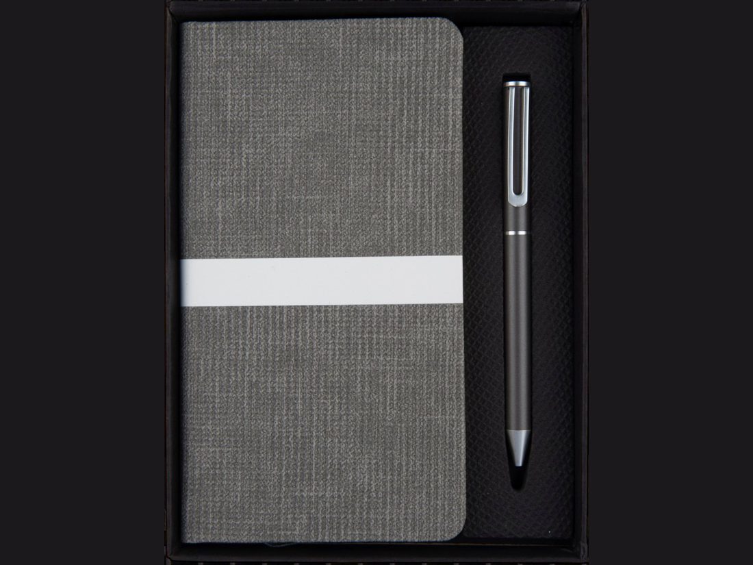 Textured Grey Diary & Pen Set — corporate gift